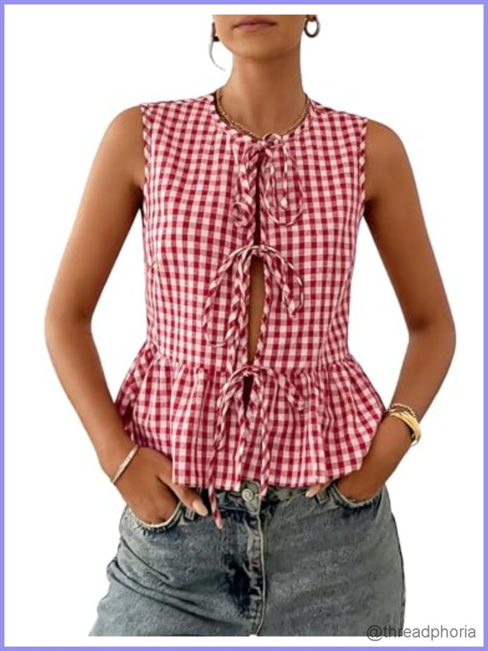 Women's Gingham Babydoll Peplum Crop Tank Top Sleeveless Ruffle Going Out
